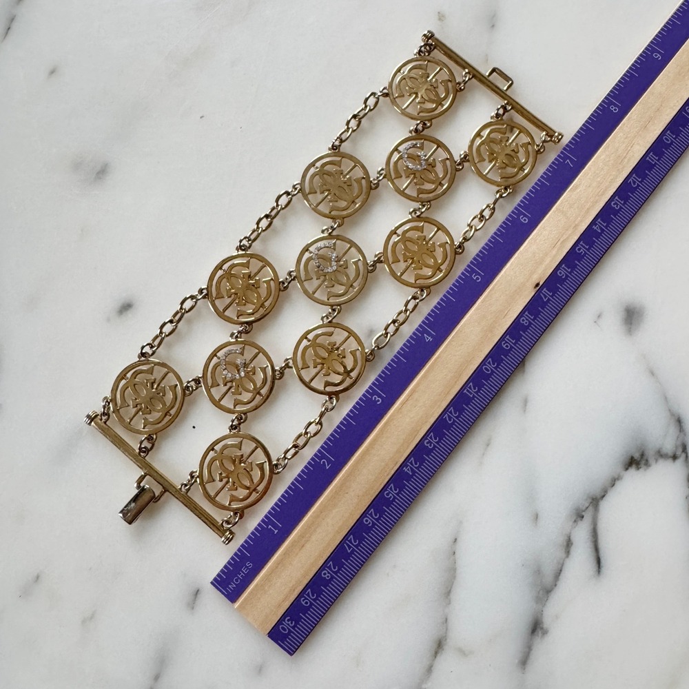 Vintage Guess Logo Wide Chain Link Statement Bracelet Gold Rhinestones Y2K - Picture 4 of 6